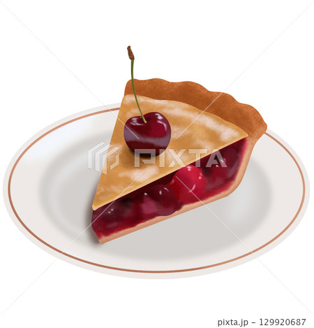 さくらんぼがのったお皿の上のチェリーパイ 129920687