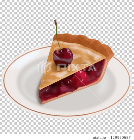 さくらんぼがのったお皿の上のチェリーパイ 129920687