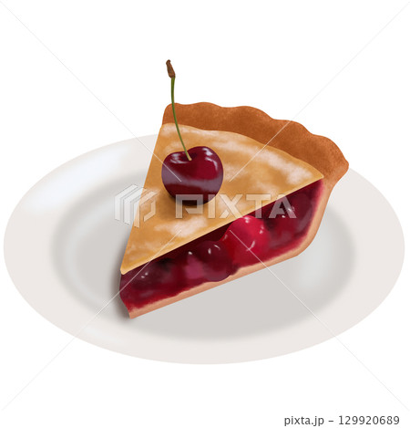 さくらんぼがのったお皿の上のチェリーパイ 129920689