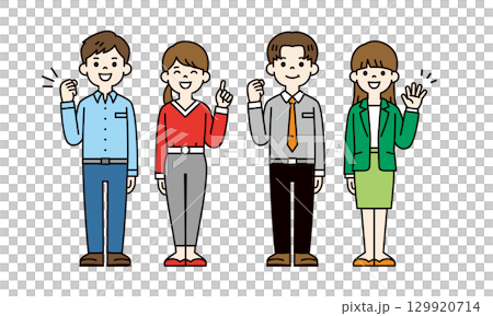 若い元気な男性社員と女性社員の全身イラストセット＿ベクター＿カラー 129920714
