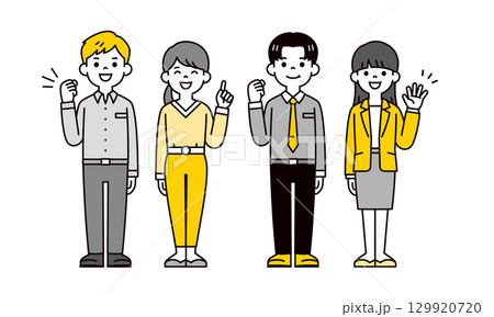 若い元気な男性社員と女性社員の全身イラストセット＿ベクター 129920720
