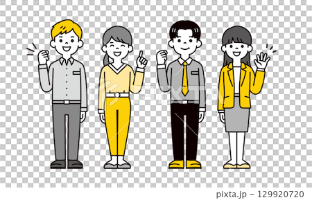 若い元気な男性社員と女性社員の全身イラストセット＿ベクター 129920720