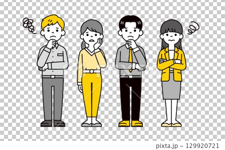 滿臉困擾的男性和女性員工全身插圖集_向量 滿臉困擾的男性和女性員工全身插圖集_向量 129920721