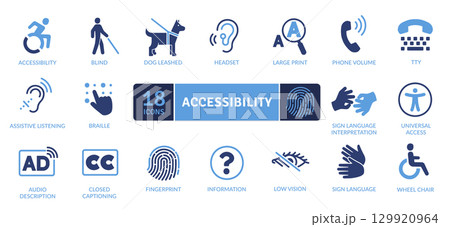 Accessibility Icons. Symbols for people with disabilities, including mobility, visual, and hearing impairments 129920964