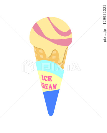 アイスクリーム　バニラ　ストロベリー　コーン　アイス　イラスト 129921023