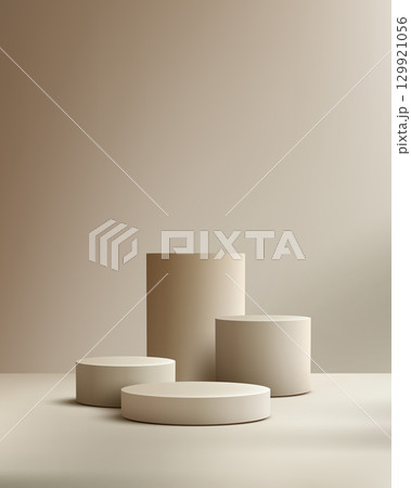 mockup podium display showcase platform background stage minimalist 3d abstract product template beige stand promotion cosmetic advertising modern luxury studio pedestal branding 129921056