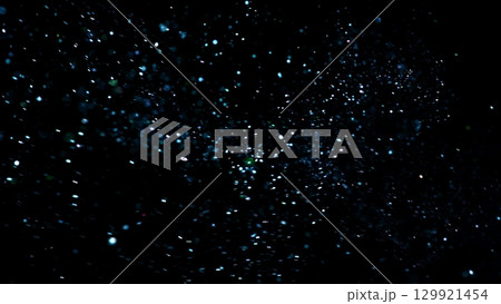 Freeze Motion Shot of Color Glitter Background Isolated on Black 129921454