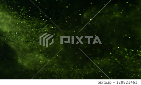 Detail Shot of Flying Matcha Powder Isolated on Black Background 129921463