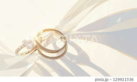 ダイヤモンドのリングと白い背景 ダイヤモンドのリングと白い背景 129921536