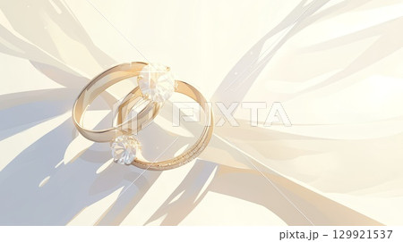 ダイヤモンドのリングと白い背景 129921537