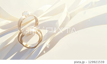 ダイヤモンドのリングと白い背景 129921539