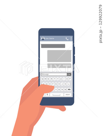 Hand holding a smart phone with chat messages vector stock illustration 129922079