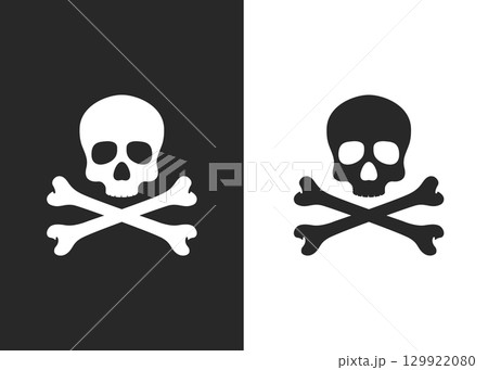 Skull and Bones icon on black and white vector backgrounds stock illustration 129922080