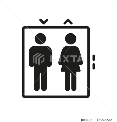 Elevator With Male And Female Figures Solid Icon. Gender Inclusive Elevator Sign Silhouette Symbol. Public Transport, Accessibility, And Navigation. Isolated Vector Illustration 129922821