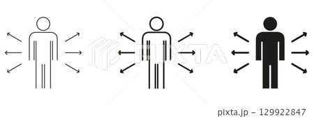 Person With Arrows Pointing Outward Icon Set. Personal Space, Influence, And Communication Concept Outline And Silhouette Symbol. Human Interaction And Social Dynamics. Isolated Vector Illustration Person With Arrows Pointing Outward Icon Set. Personal Space, Influence, And Communication Concept Outline And Silhouette Symbol. Human Interaction And Social Dynamics. Isolated Vector Illustration 129922847