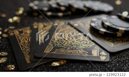 ブラックトランプとゴールドデザインによる洗練されたポーカーイメージ ブラックトランプとゴールドデザインによる洗練されたポーカーイメージ 129923122