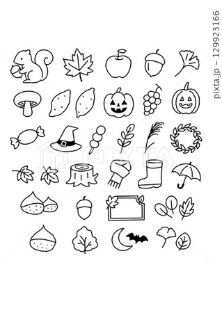 ハロウィン・紅葉・秋のモチーフ素材 ハロウィン・紅葉・秋のモチーフ素材 129923166