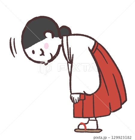 お辞儀する巫女さんのイラスト 129923182