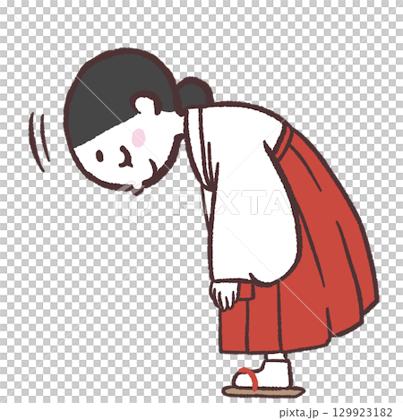 お辞儀する巫女さんのイラスト 129923182
