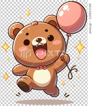 A bear holding a balloon and jumping with joy 2 129923189
