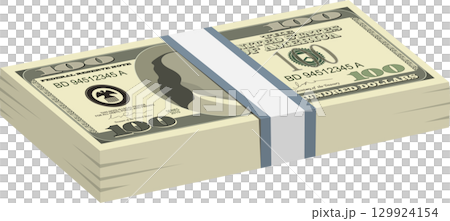 A neatly stacked pile of banknotes, secured with a plain band, signifies wealth and finance. 129924154