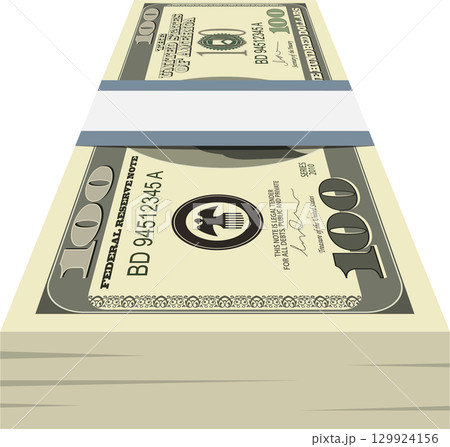 A stack of stylized one hundred dollar bills, illustrating financial abundance and success. A stack of stylized one hundred dollar bills, illustrating financial abundance and success. 129924156