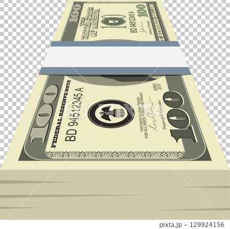 A stack of stylized one hundred dollar bills, illustrating financial abundance and success. 129924156