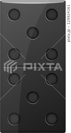 A sleek, grayscale domino with a centered division, showcasing six dots on each side of the line. 129924161