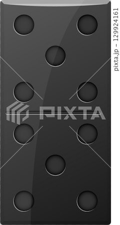 A sleek, grayscale domino with a centered division, showcasing six dots on each side of the line. 129924161