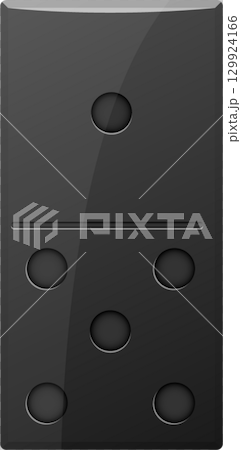 A digitally rendered domino with a glossy finish displaying a one and four pip configuration. A digitally rendered domino with a glossy finish displaying a one and four pip configuration. 129924166