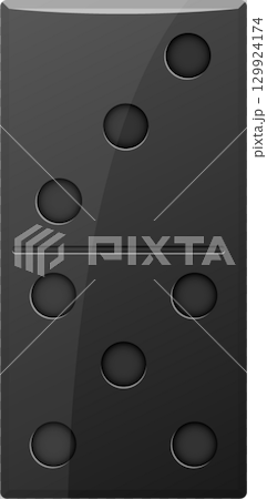 A domino piece with three pips on the top half and four pips on the bottom half. A domino piece with three pips on the top half and four pips on the bottom half. 129924174