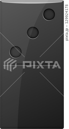 A black domino tile, with two pips on one half and one pip on the other, set against a neutral background. 129924178