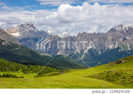 Alpine Valley with Majestic Peaks 129924189