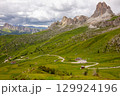 Winding Road and a Few Houses in a Green Valley 129924196