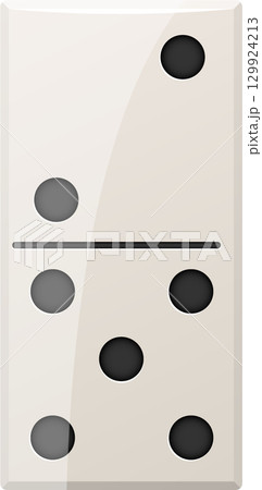An overhead shot of a white domino tile with the numbers 3 and 2 indicated by dots. 129924213