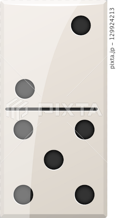 An overhead shot of a white domino tile with the numbers 3 and 2 indicated by dots. 129924213