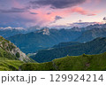 Stormy Evening Sky Over Green and Rocky Peaks 129924214