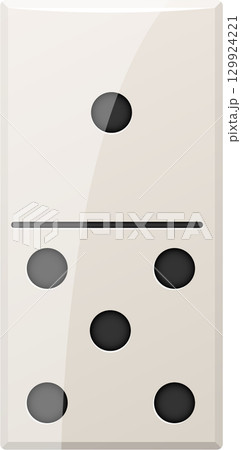 The domino shows 1 spot on top and 4 spots on the bottom, signifying a five on the domino. The domino shows 1 spot on top and 4 spots on the bottom, signifying a five on the domino. 129924221