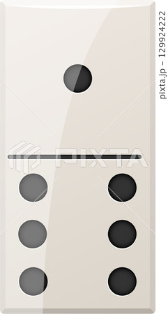 Ivory domino tile shows one dot on the top half and three dots on each side on the bottom. Ivory domino tile shows one dot on the top half and three dots on each side on the bottom. 129924222