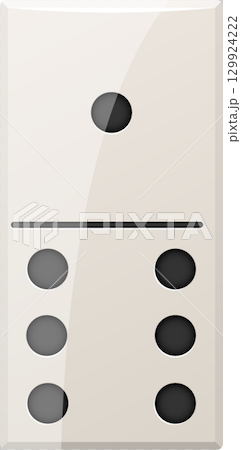 Ivory domino tile shows one dot on the top half and three dots on each side on the bottom. Ivory domino tile shows one dot on the top half and three dots on each side on the bottom. 129924222