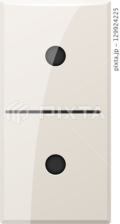 Domino tile with one dot on each half of the tile separated by a dividing line. 129924225