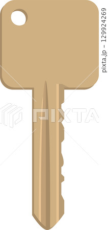 A single, stylized key, rendered in beige tones, features a simple design and cutout detail. 129924269