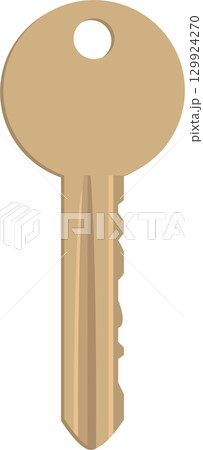 Illustration of a single, light brown key with a circular hole, against a black background. 129924270