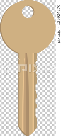 Illustration of a single, light brown key with a circular hole, against a black background. 129924270