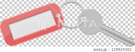 A key with a pink tag hangs, ready to unlock secrets and adventures in everyday life moments. 129924302
