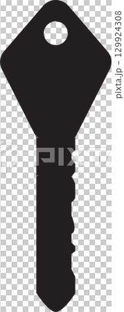 Dark silhouette of a key, representing security, access, and unlocking potential or mystery. 129924308