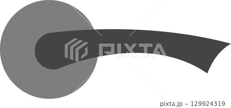 A gray lever door handle against a black background, its round base contrasting with the handle 129924319