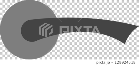 A gray lever door handle against a black background, its round base contrasting with the handle 129924319
