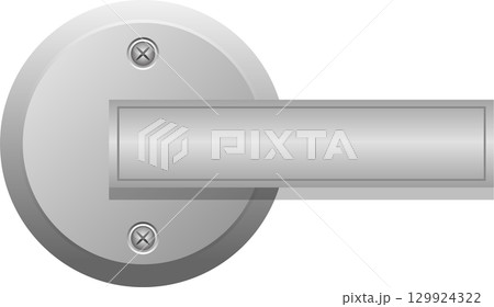Shiny metal door handle hardware against a black background, for entering or exiting. 129924322