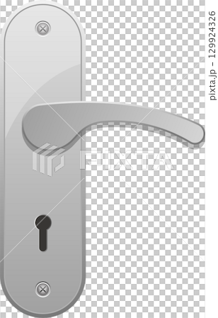 Elegant gray door handle and lock, mounted on a metal plate. Home hardware accessory image. Elegant gray door handle and lock, mounted on a metal plate. Home hardware accessory image. 129924326